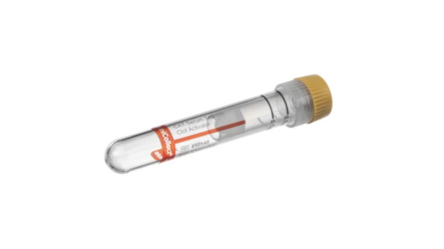 MiniCollect® Complete 0.5 / 0.8 ml CAT Serum Separator Clot Activator
gold cap, pre-assembled with Carrier Tube 13x75