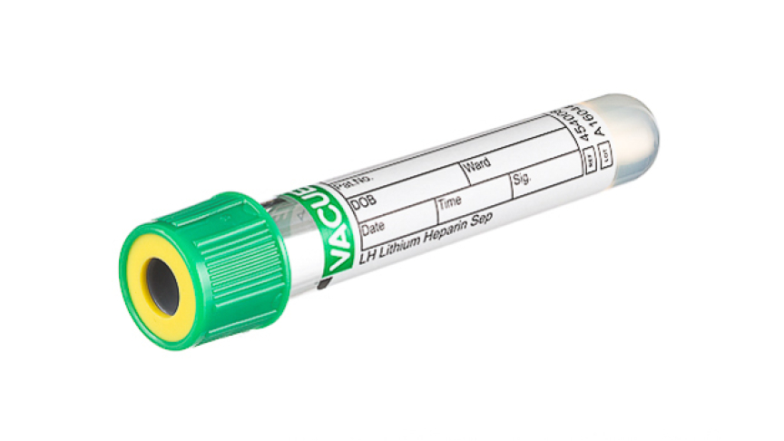 VACUETTE® TUBE 3.5 ml LH Lithium Heparin Separator
13x75 green cap-yellow ring, non-ridged