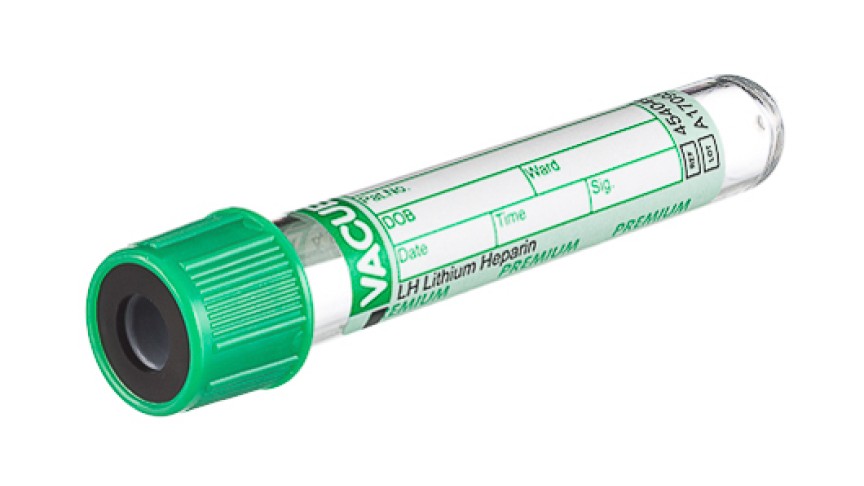 VACUETTE® TUBE 4.5 ml LH Lithium Heparin
13x75 green cap-black ring, PREMIUM