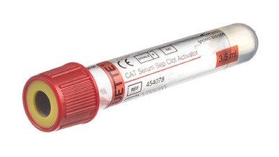 VACUETTE® TUBE 3.5 ml CAT Serum Separator Clot Activator
13x75 red cap-yellow ring, transparent label, non-ridged