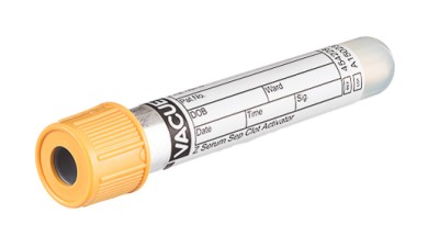 VACUETTE® TUBE 3.5 ml CAT Serum Separator Clot Activator
13x75 gold cap-gold ring, black label, non-ridged