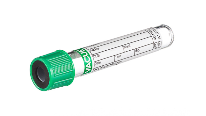 VACUETTE® TUBE 3 ml LH Lithium Heparin
13x75 green cap-black ring, non-ridged