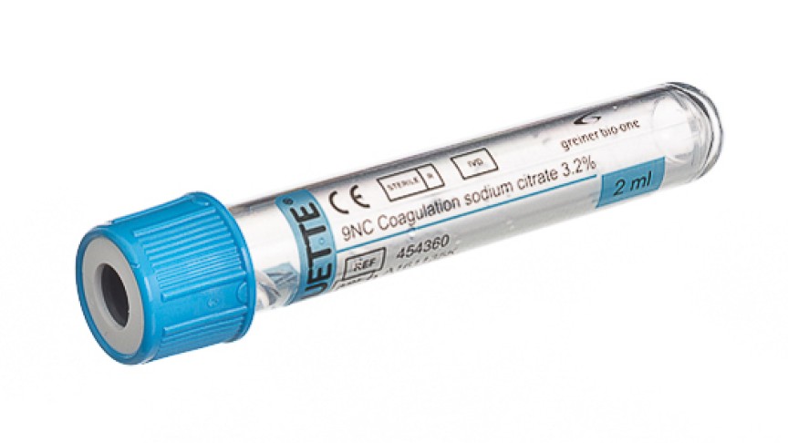 VACUETTE® TUBE 2 ml 9NC Coagulation sodium citrate 3.2%
13x75 blue cap-white ring, sandwich tube, transparent label, non-ridged