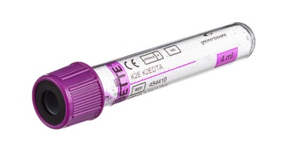 VACUETTE® TUBE 4 ml K2E K2EDTA
13x75 lavender cap-black ring, transparent label, non-ridged