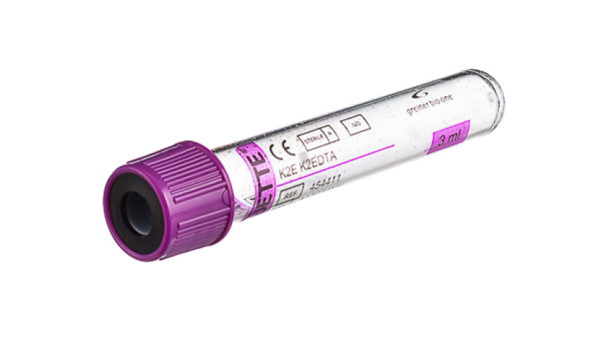 VACUETTE® TUBE 3 ml K2E K2EDTA
13x75 lavender cap-black ring, transparent label, non-ridged