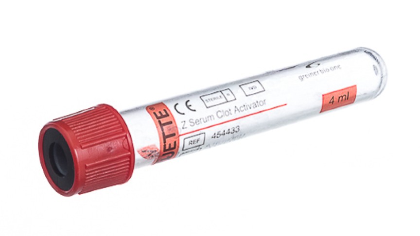 VACUETTE® TUBE 4 ml CAT Serum Clot Activator
13x75 red cap-black ring, transparent label, non-ridged