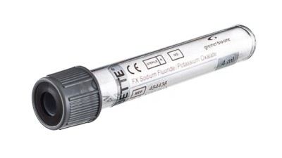 VACUETTE® TUBE 4 ml FX Sodium Fluoride / Potassium Oxalate
13x75 grey cap-black ring, transparent label, non-ridged