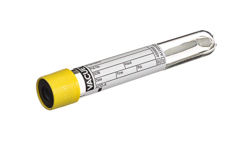 VACUETTE® TUBE 9 ml ACD-A
16x100 yellow cap-black ring, non-ridged
