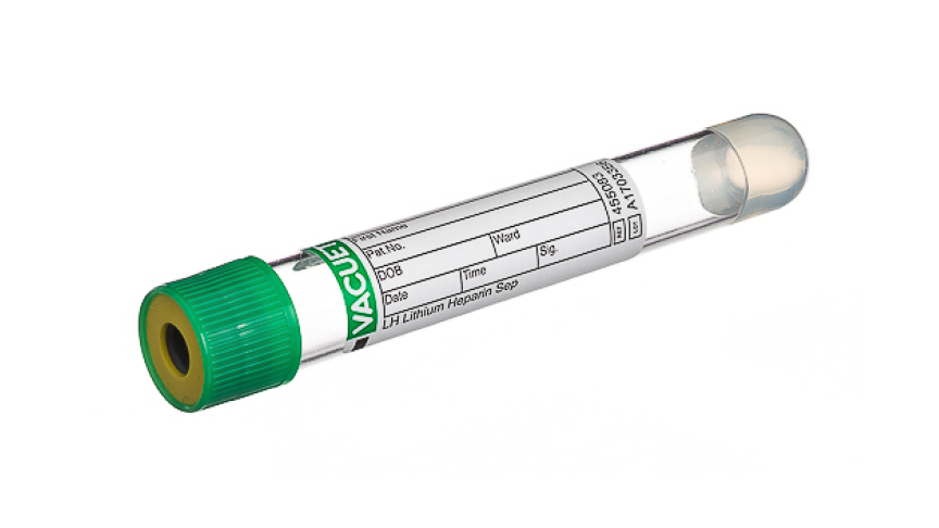 VACUETTE® TUBE 8 ml LH Lithium Heparin Separator
16x100 green cap-yellow ring, non-ridged