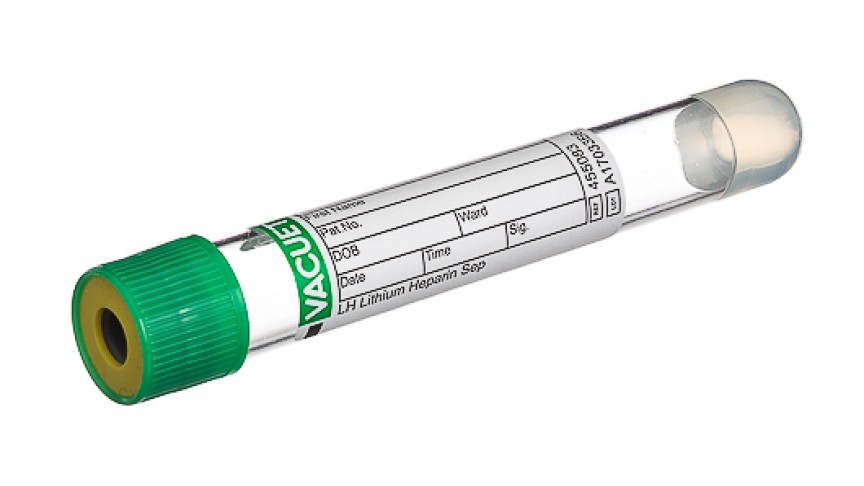VACUETTE® TUBE 8 ml LH Lithium Heparin Separator
16x100 green cap-yellow ring, non-ridged