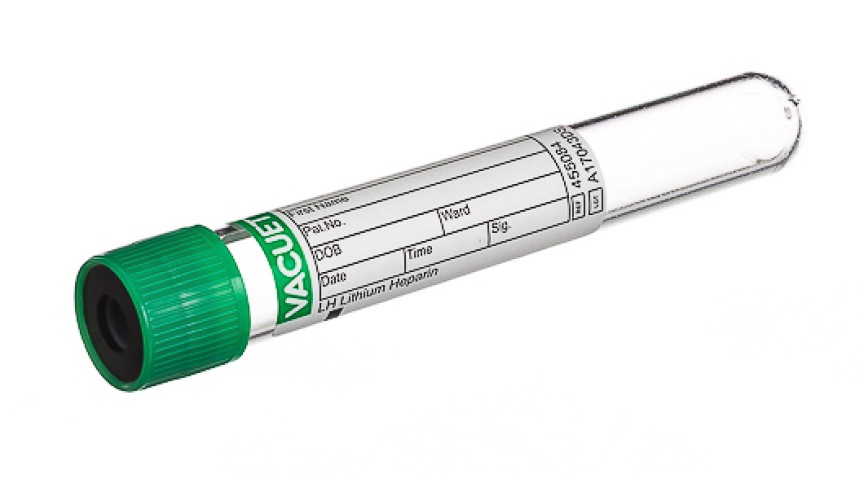 VACUETTE® TUBE 9 ml LH Lithium Heparin
16x100 green cap-black ring, non-ridged