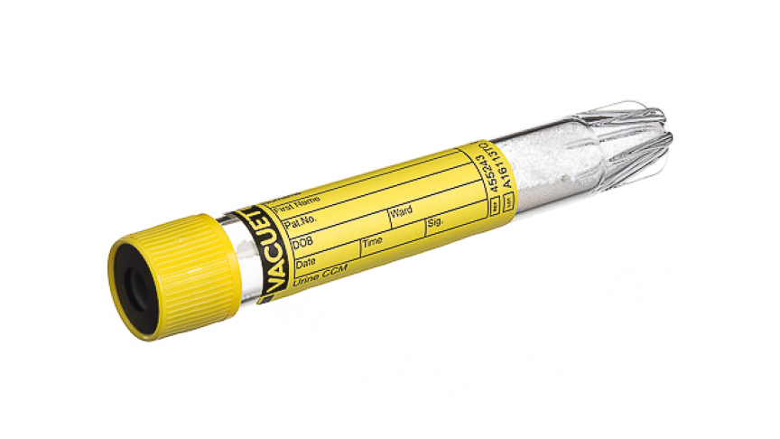 VACUETTE® TUBE 9 ml Urine CCM
16x100 yellow cap-black ring, Conical Base, non-ridged