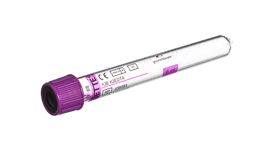 VACUETTE® TUBE 6 ml K3E K3EDTA
13x100 lavender cap-black ring, transparent label, non-ridged