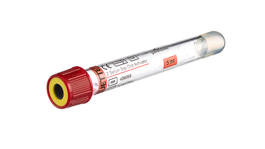 VACUETTE® TUBE 5 ml CAT Serum Separator Clot Activator
13x100 red cap-yellow ring, transparent label, non-ridged