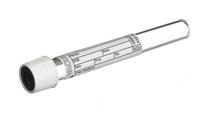 VACUETTE® TUBE 6 ml Z No Additive
13x100 white cap-black ring, non-ridged