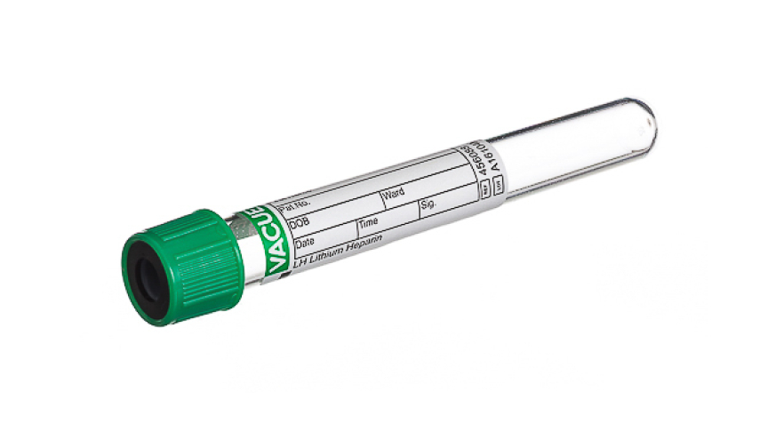 VACUETTE® TUBE 6 ml LH Lithium Heparin
13x100 green cap-black ring, non-ridged