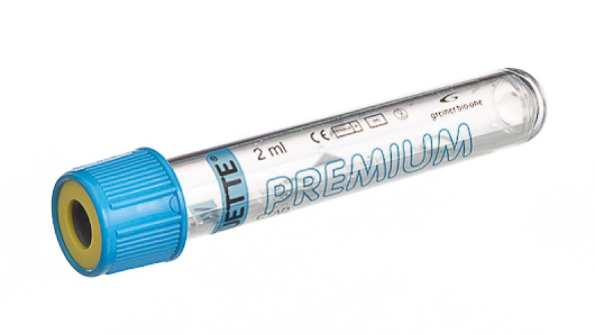 VACUETTE® TUBE 2 ml CTAD
13x75 blue cap-yellow ring, sandwich tube, transparent label, PREMIUM