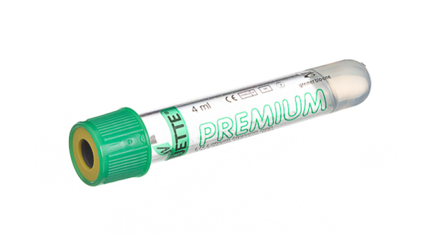 VACUETTE® TUBE 3.5 ml LH Lithium Heparin Separator
13x75 green cap-yellow ring, transparent label, PREMIUM