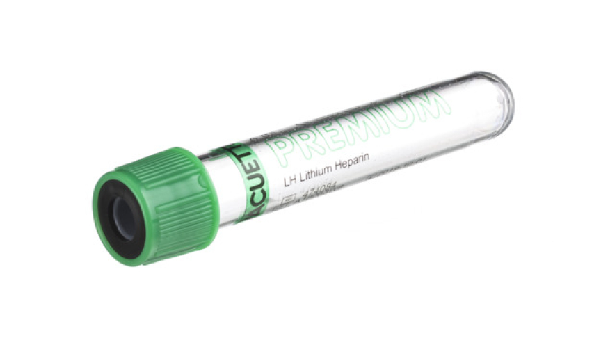 VACUETTE® TUBE 4 ml LH Lithium Heparin
13x75 green cap-black ring, transparent label, PREMIUM