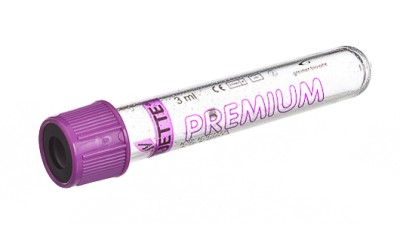 VACUETTE® TUBE 3 ml K3E K3EDTA
13x75 lavender cap-black ring, transparent label, PREMIUM
