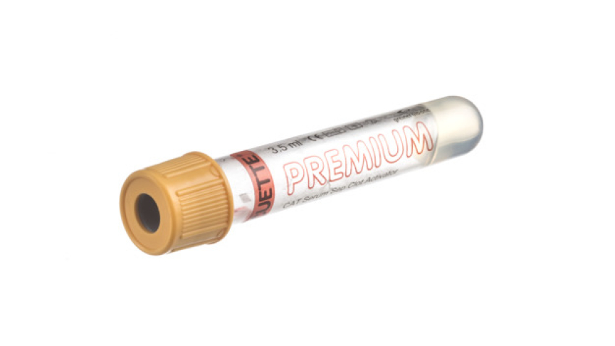 VACUETTE® TUBE 3.5 ml CAT Serum Separator Clot Activator
13x75 gold cap-gold ring, transparent label, PREMIUM