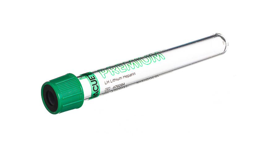 VACUETTE® TUBE 6 ml LH Lithium Heparin
13x100 green cap-black ring, transparent label, PREMIUM